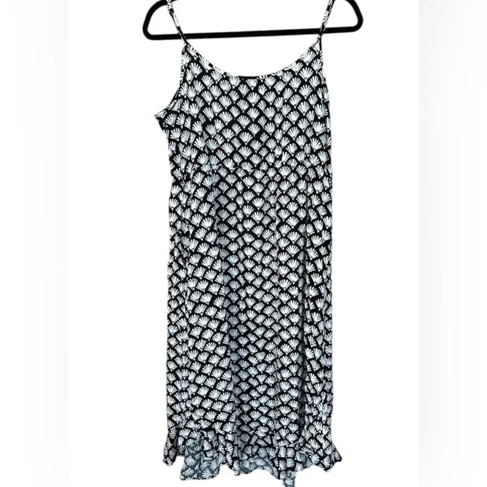 J. Crew Re-Imagined Midi Dress with Ruffle Curved Hem. Black/White Pattern Sz 14